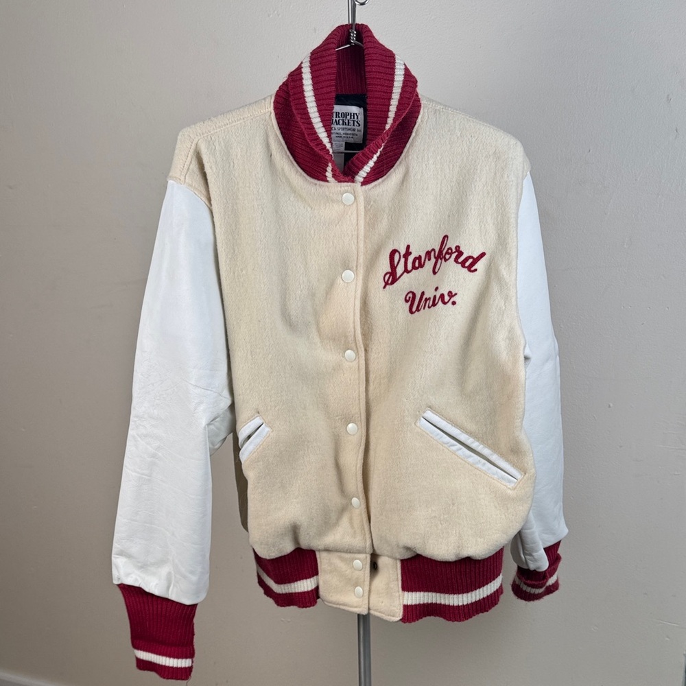 1950s Vintage Stanford University Varsity Letterman Jacket Wool & Leather